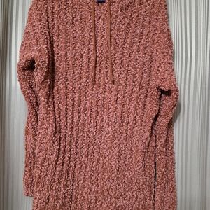 Textured Popcorn Knit Hoodie Sweater - Dusty Rose